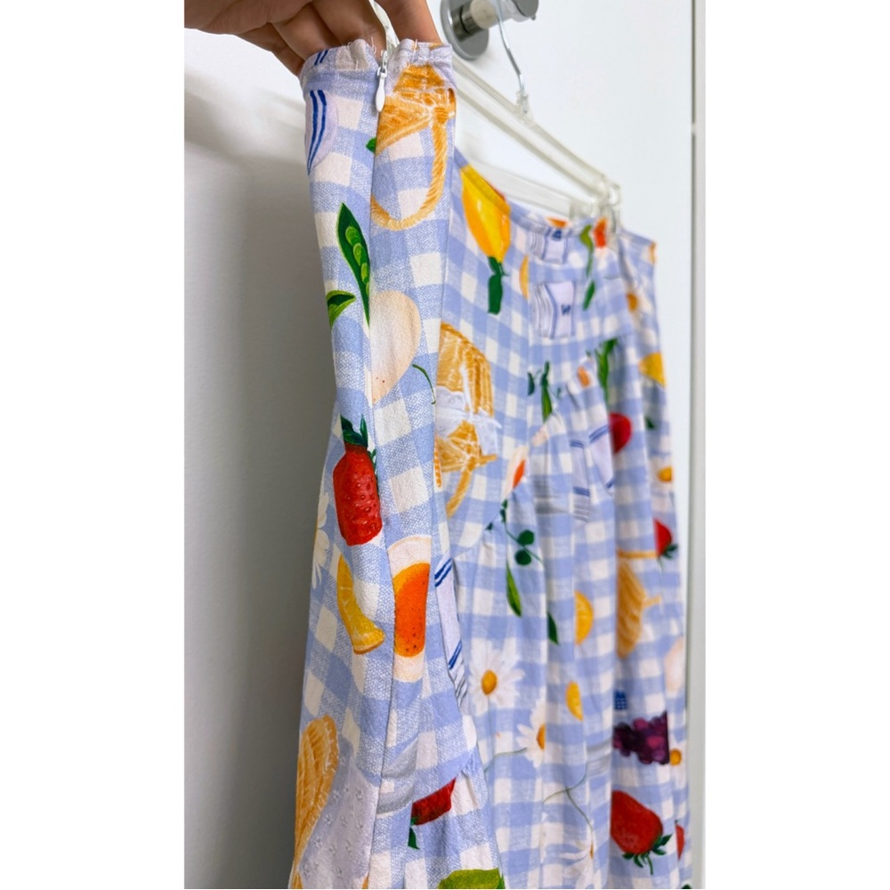 Lisa Says Gah Maeve Picnic Alfresco Midi Skirt Food Vegetable Blue Gingham 2XL - Picture 10 of 15